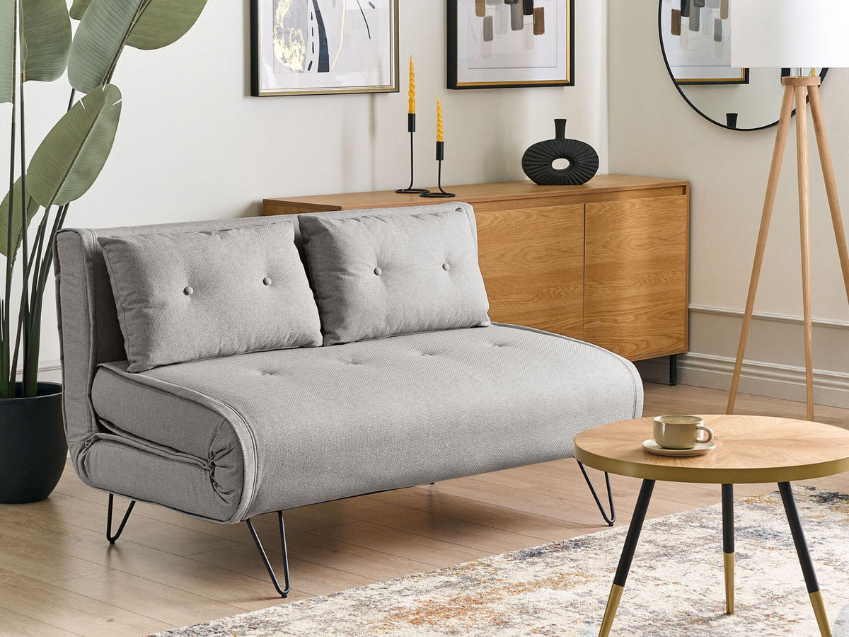 2-SITZER-SCHLAFSOFA hellgrau/schwarz Vestfold - Schwarz/Grau, Textil (130/81/78cm) - Beliani
