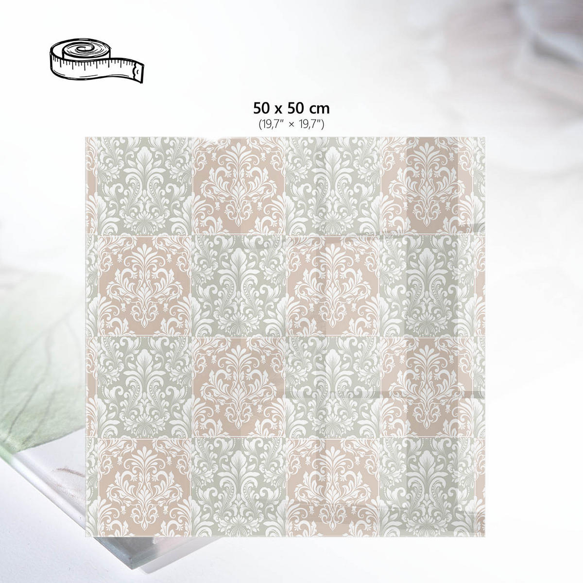TISCHPLATTE 50x50 cm – Klassischer Schmuck - Creme, Glas (50/50/0.4cm) - Wallfluent