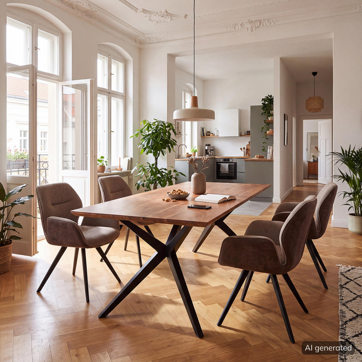 ESSTISCH - Akazie massiv / Eisen - Akazie / Schwarz - Akaziefarben, Holz/Metall (100/220/75cm) - home24