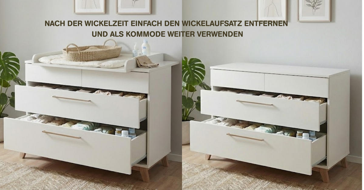 WICKELKOMMODE LINA Soft-Close / Push-to-open - Walnussfarben/Weiß, Holz/Holzwerkstoff (115/96/77cm) - arthur berndt