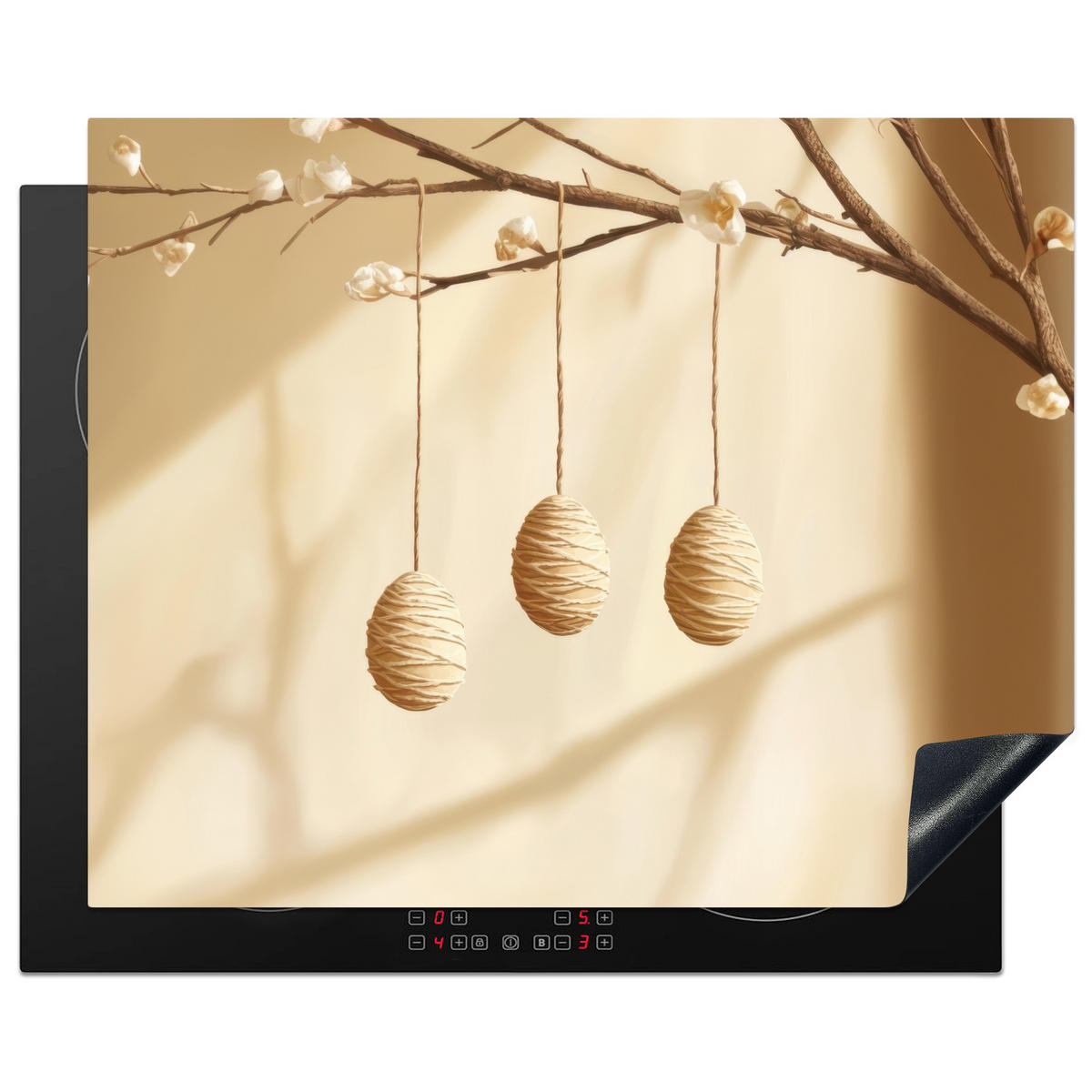 HERDABDECKPLATTE Beige - Osterkuchen - Eier Herdabdeckung Induktionsfeld 65x52 cm - Beige, Kunststoff (65/52/0.2cm) - MuchoWow