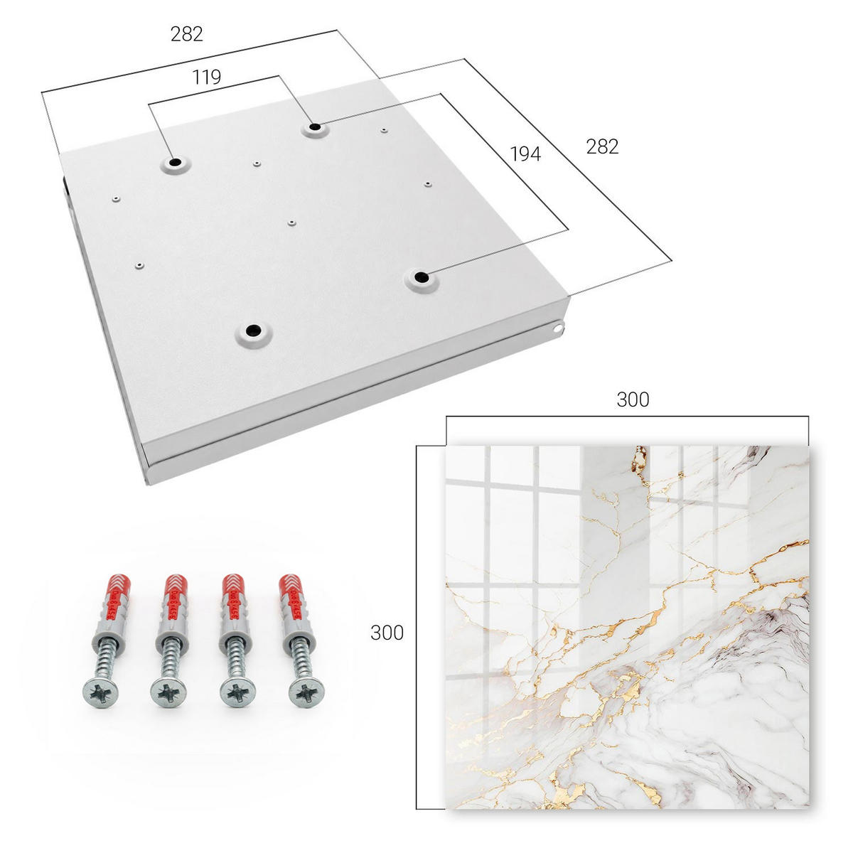 SCHLÜSSELBOX Weiß 30x30 cm – Türöffnung nach rechts - Die Eleganz des Steins - Weiß, Metall (30/30/5cm) - TULUP