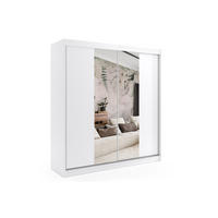 KLEIDERSCHRANK mit Spiegel-Schiebetüren und Aluminium-Leisten - LUZO - 200 cm Weiß - Weiß, Holzwerkstoff (200/216/61cm) - ALTDECOR