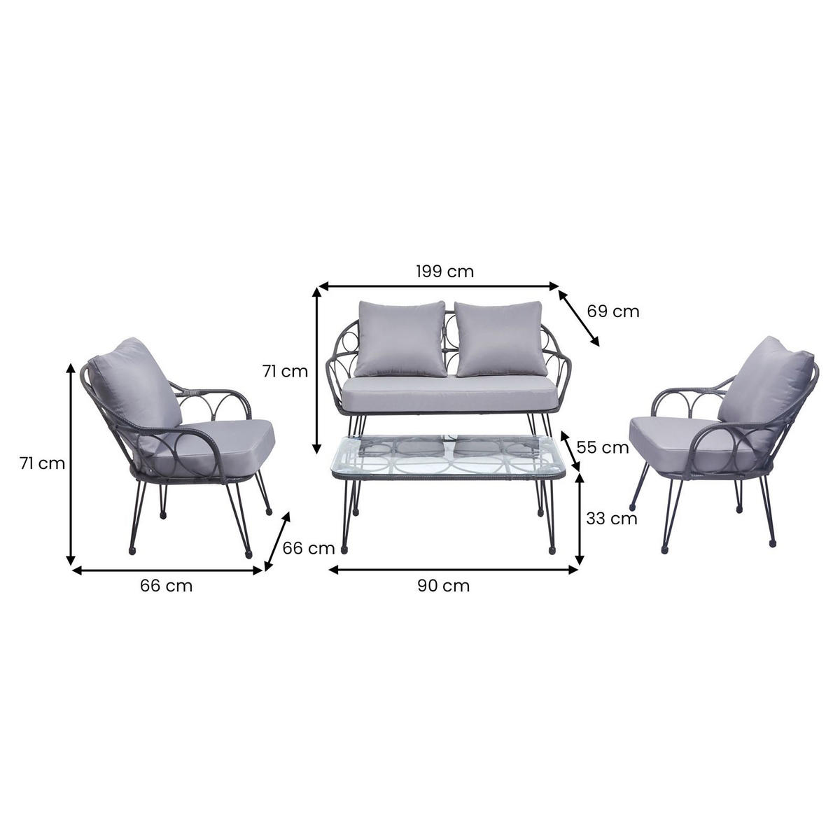 GARTENMÖBELSET CAIRO - Schwarz/Grau, Textil - IDIMEX