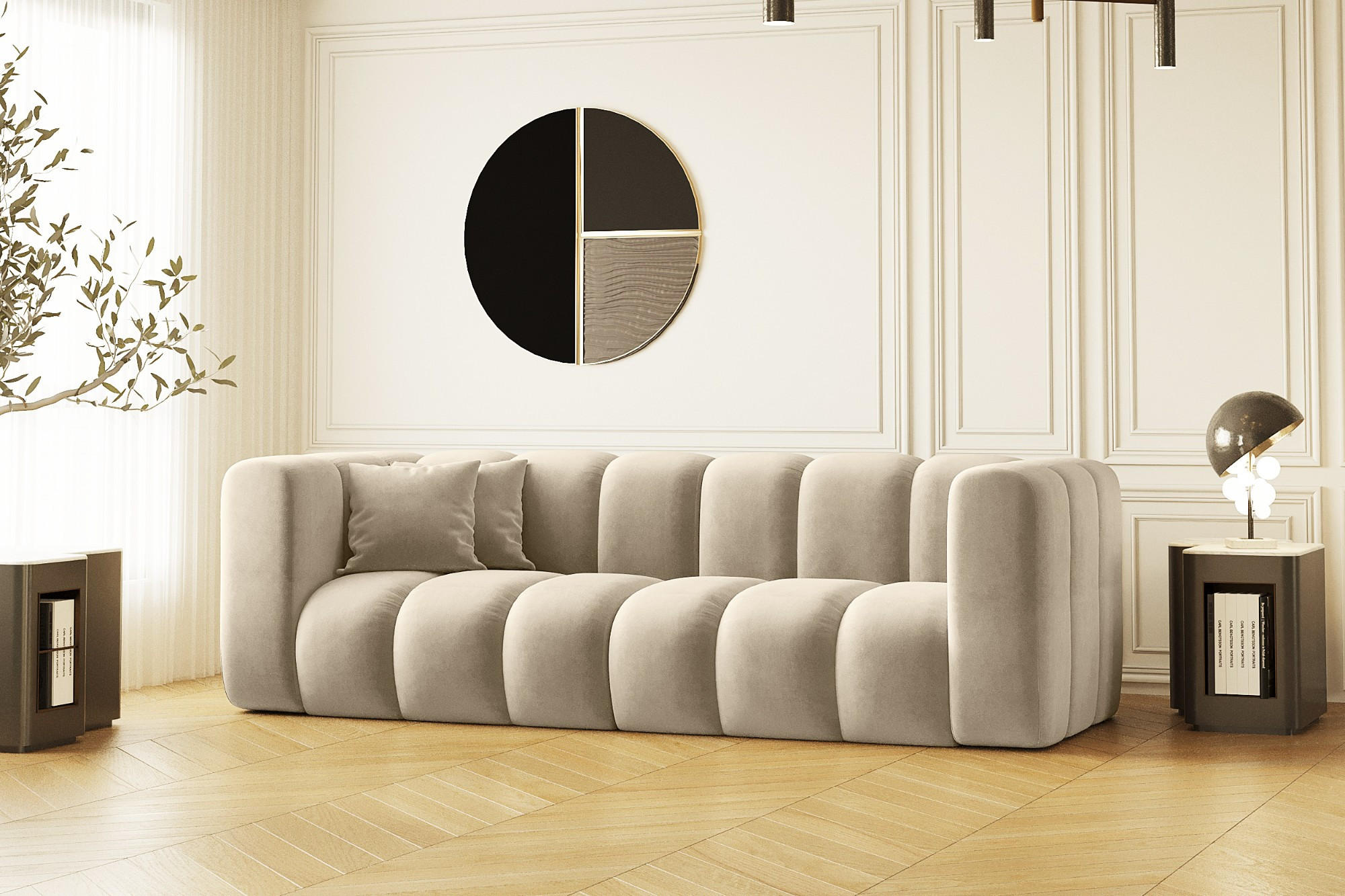 COUCH Dreisitzer-Sofa Grand Modular Stoff Salvador Hellbeige - Creme, Holz (230/70/91cm) - Kaiser Möbel