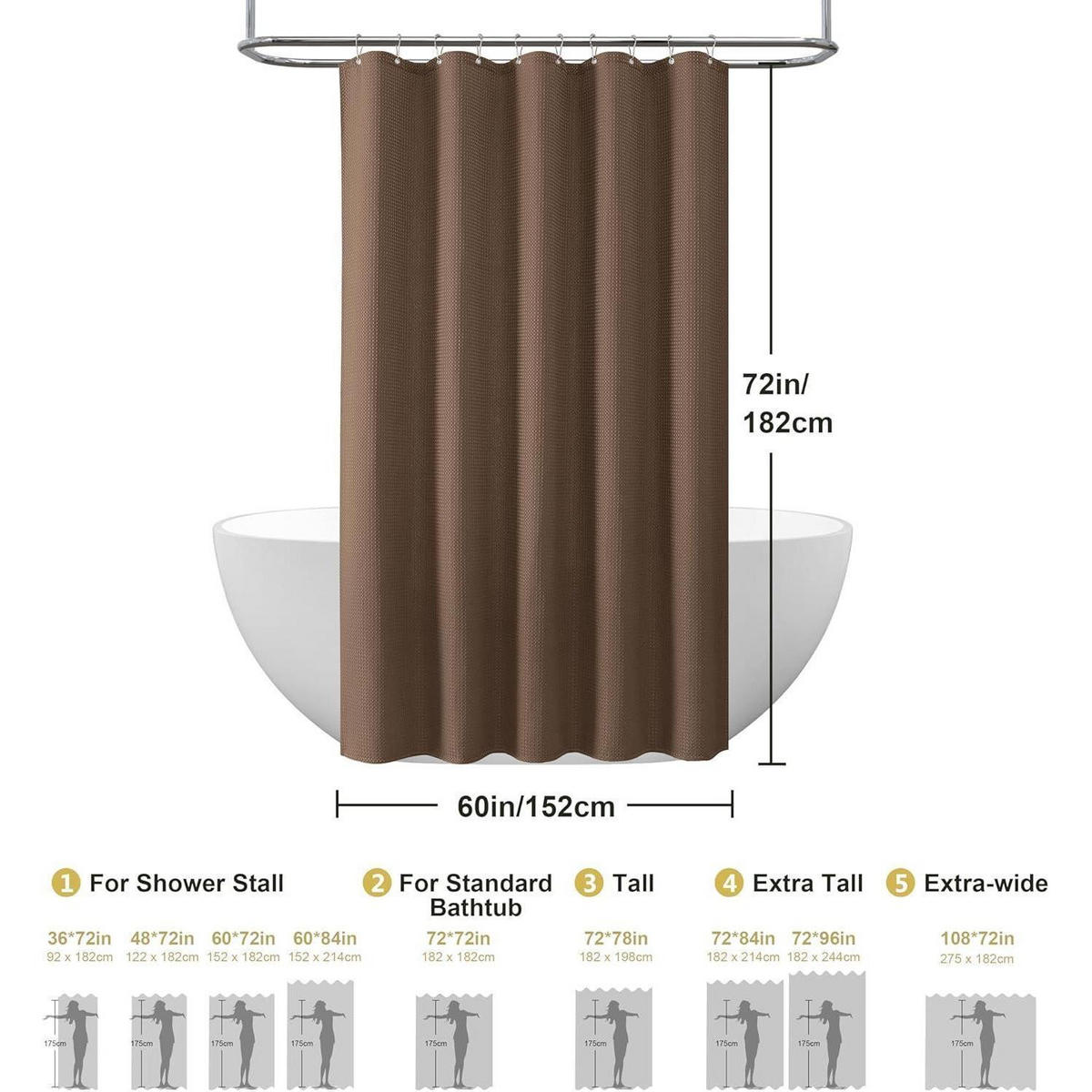 DUSCHVORHANG Waffelstoff Braun 152 x 182 cm - Braun, Textil (152/182cm)