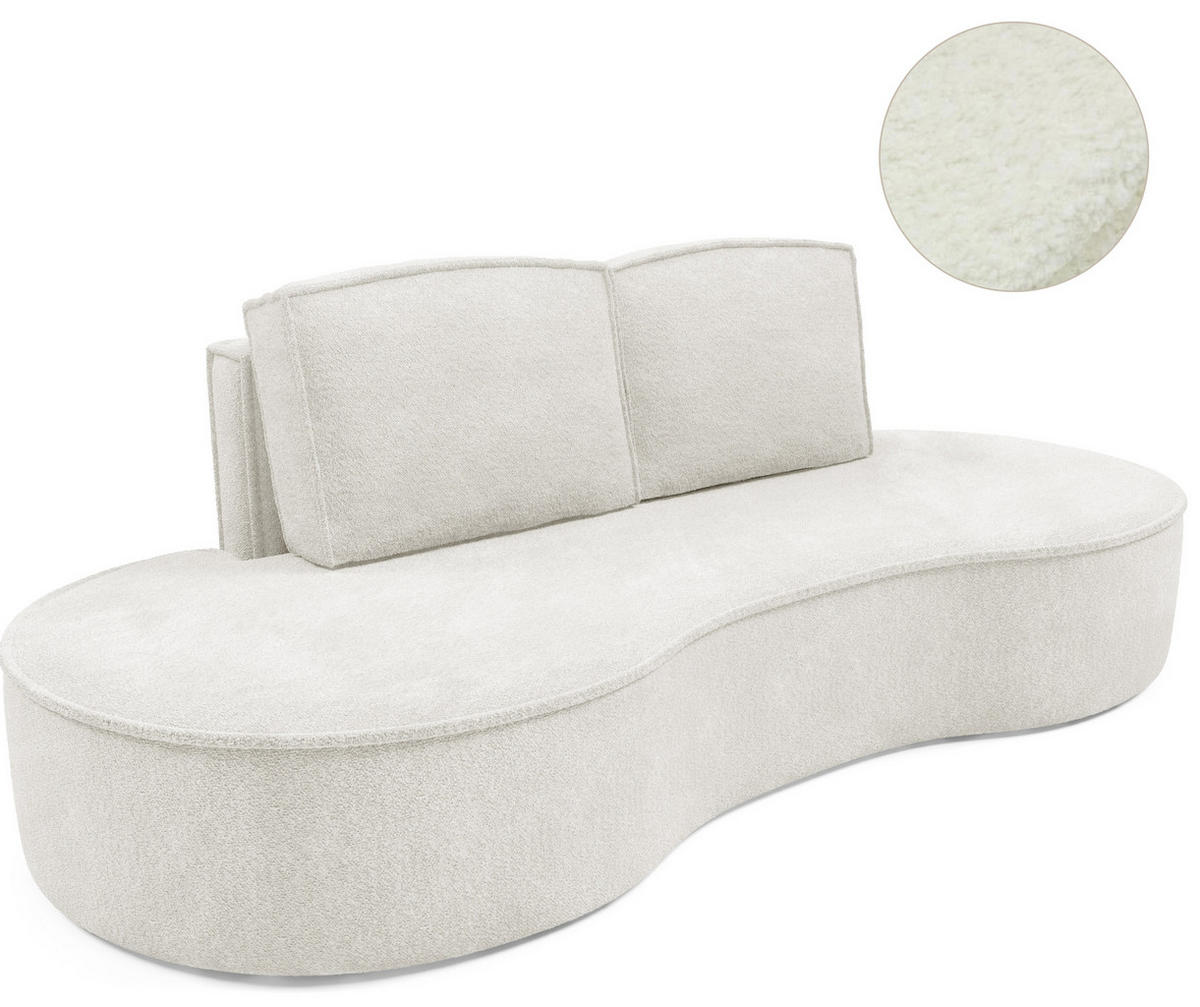 SOFA Molly – Freistehendes halbrundes Designsofa mit zwei eleganten, abnehmbaren RückenKissen, Abriamo Stoff, Größe: 234x101x88 cm, Weiß - Weiß, Holz/Textil (234/88/101cm) - DomoHome