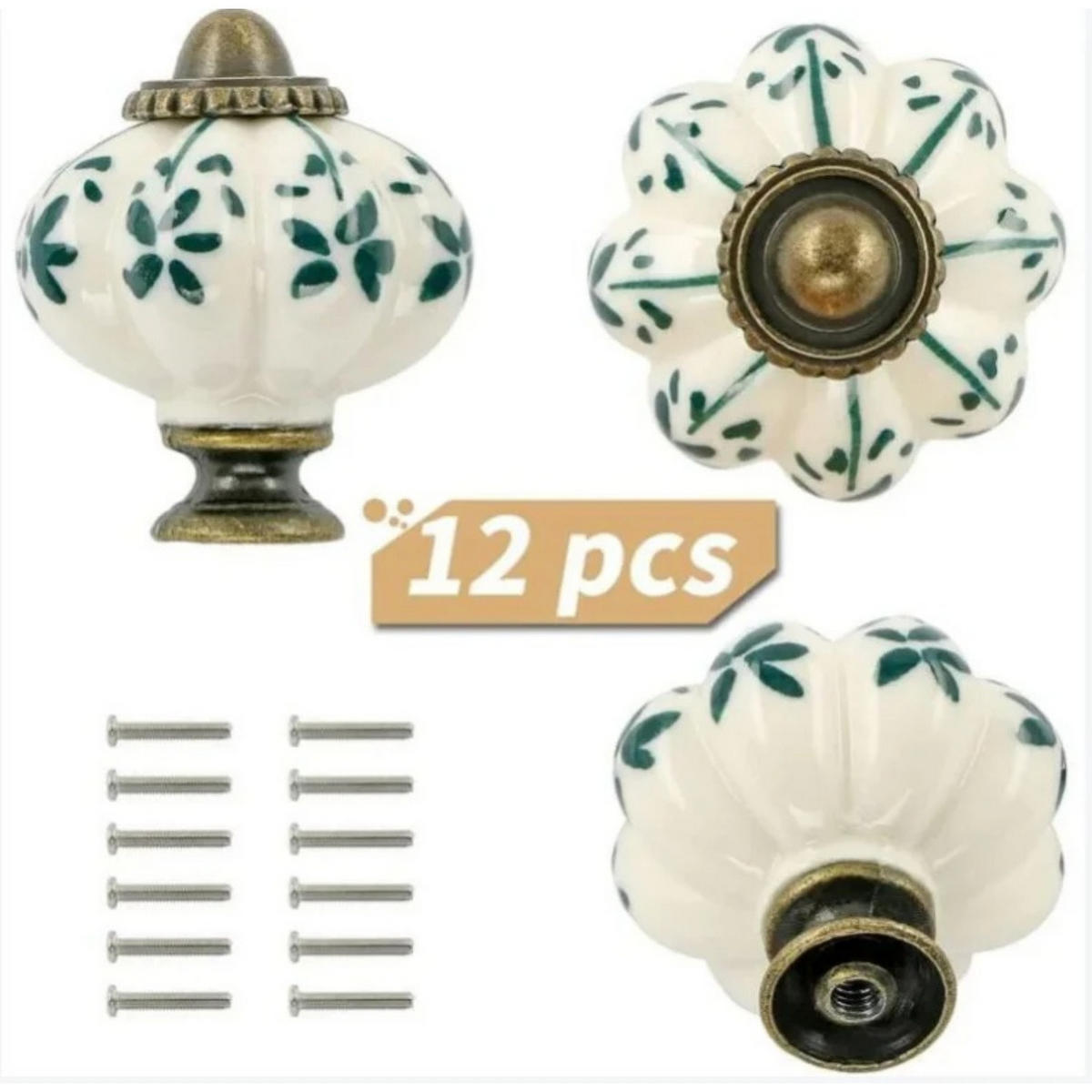 SCHRANKKNOPF Keramik Grün 12er-Set - Grün, Metall (3.4/3.7/3.4cm)