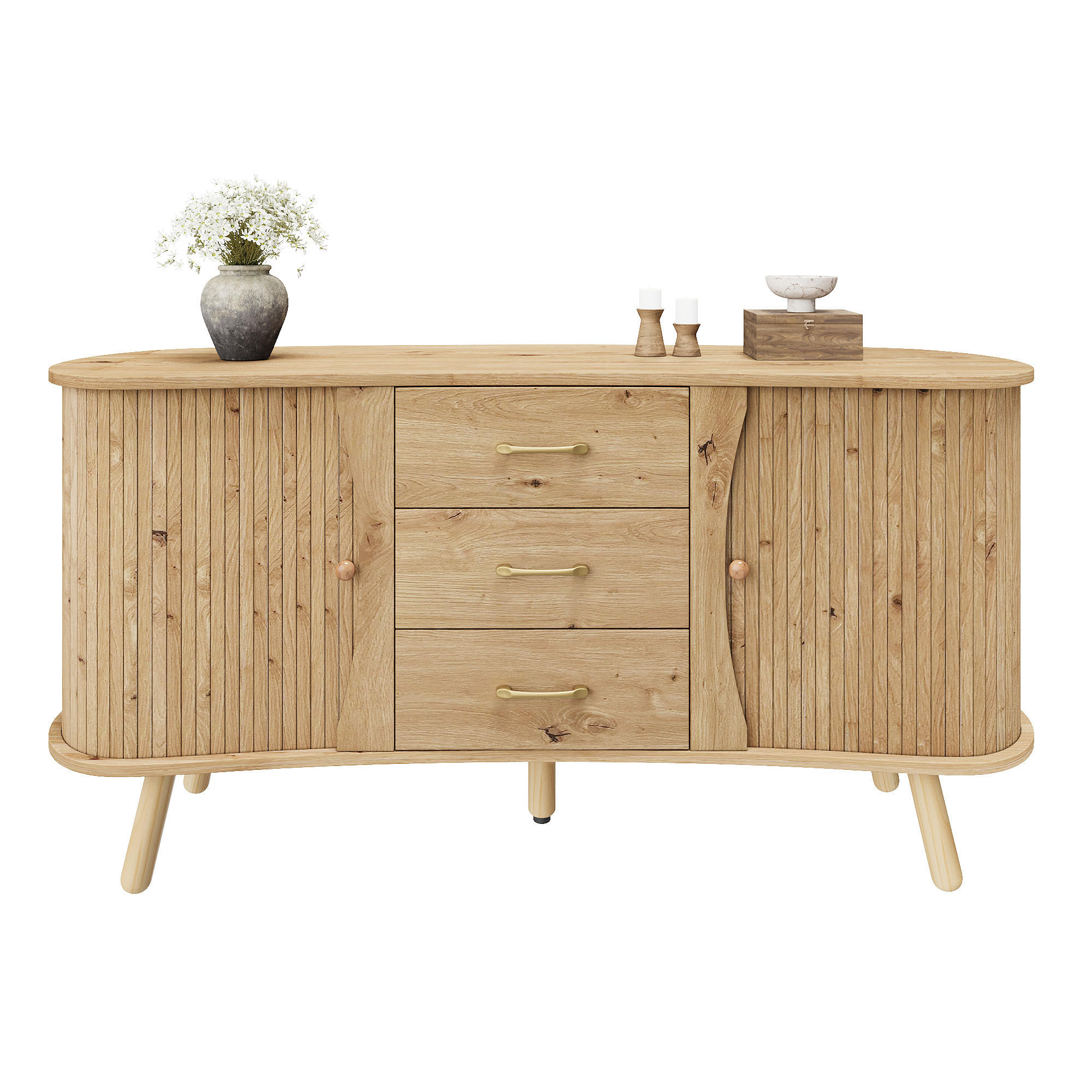 SIDEBOARD holzoptik & erbsenform 2 schiebetüren & 3 schubladen - Naturfarben, Holzwerkstoff (150/75/36.5cm) - Urban Meuble