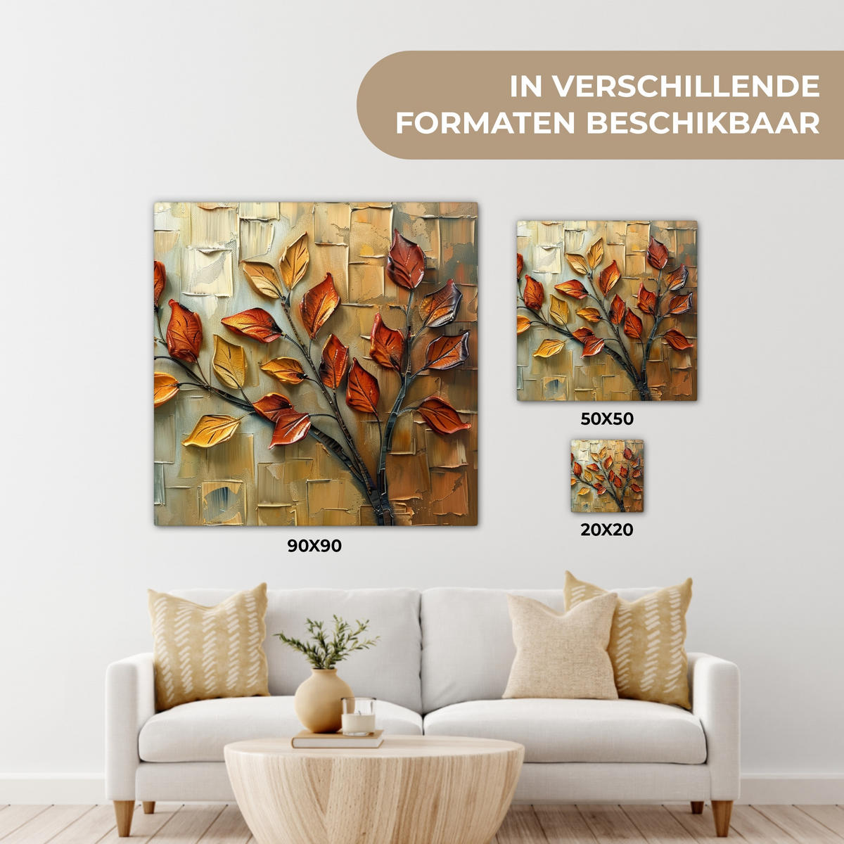 LEINWANDBILD Baum - Abstrakt - Natur - Kunst Deko Groß 90x90 cm - Goldfarben, Textil (90/90cm) - MuchoWow