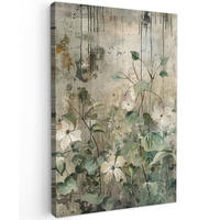 LEINWANDBILD - Blumen - Blätter - Abstrakt - Modern - 80x120 - Wanddeko - Grau, Textil (80/120cm) - MuchoWow