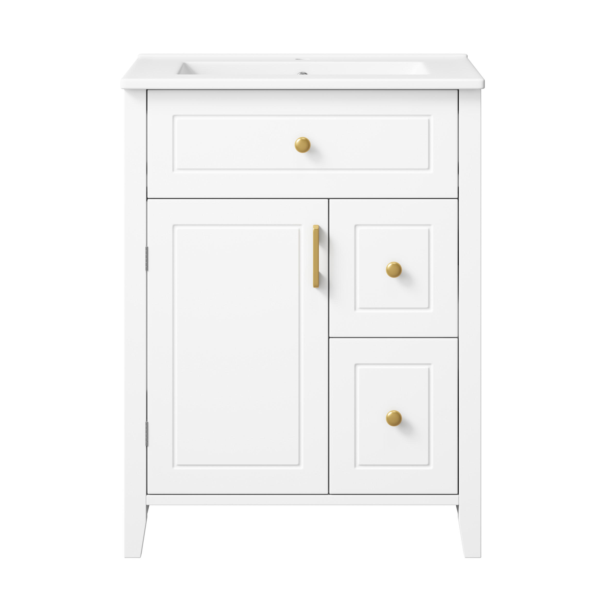 WASCHTISCHUNTERSCHRANK Weiß mit Keramikbecken - Weiß, Holzwerkstoff (61/87/47cm) - Urban Meuble