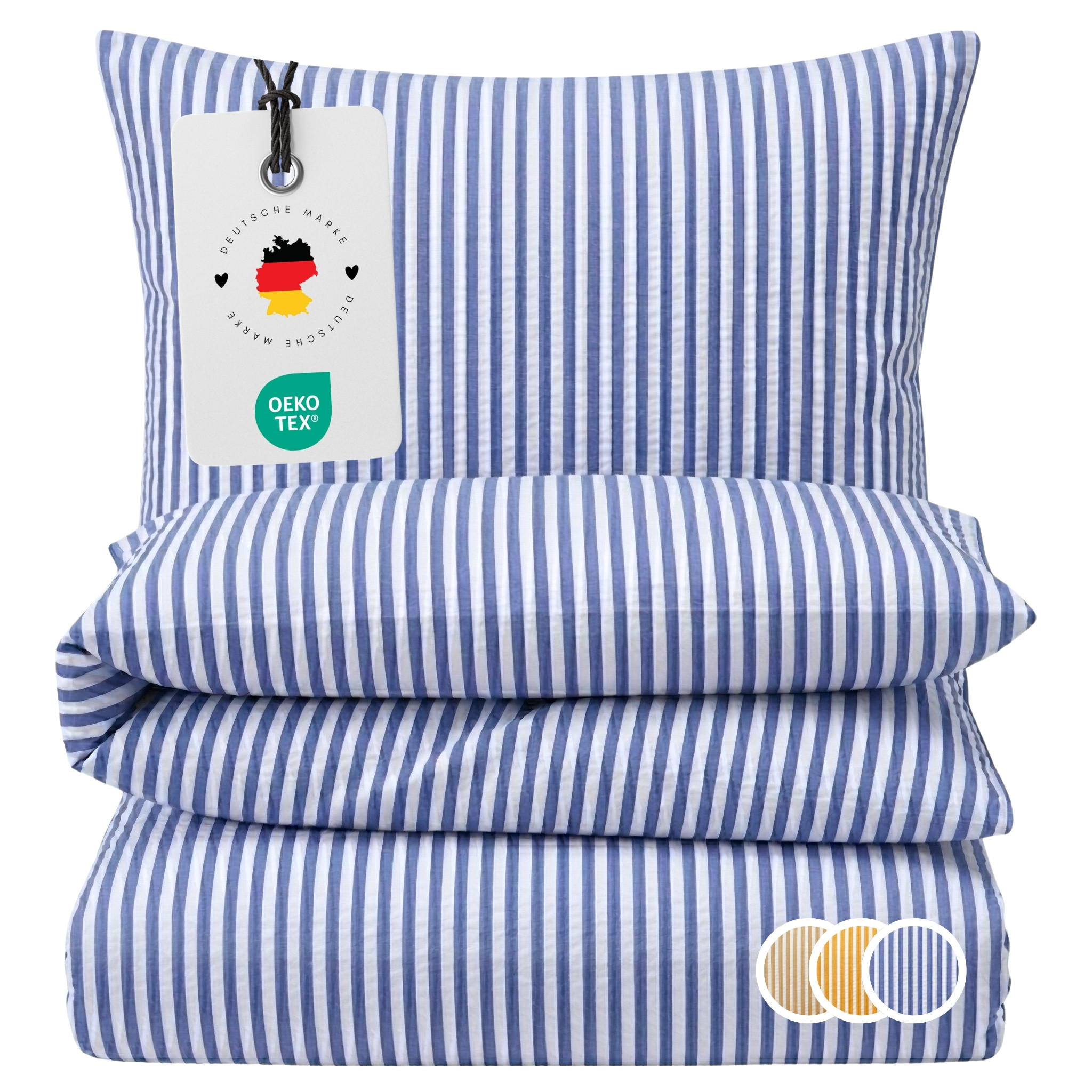 SEERSUCKER-BETTWÄSCHE 135x200 gestreift Sommer Bettbezug Bügelfrei aus 100% Baumwolle, Bettbezüge Streifen Muster Blau - Blau, Textil (135/200cm) - Carpe Sonno