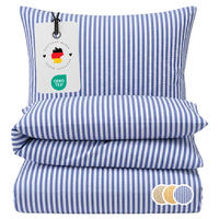 SEERSUCKER-BETTWÄSCHE 155x220 gestreift Sommer Bettbezug Bügelfrei aus 100% Baumwolle, Bettbezüge Streifen Muster Blau - Blau, Textil (155/220cm) - Carpe Sonno