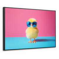 LEINWAND Bilder mit Rahmen - Chick - Sonnenbrille - Blau - 120x80 - Pink, Textil (120/80cm) - MuchoWow