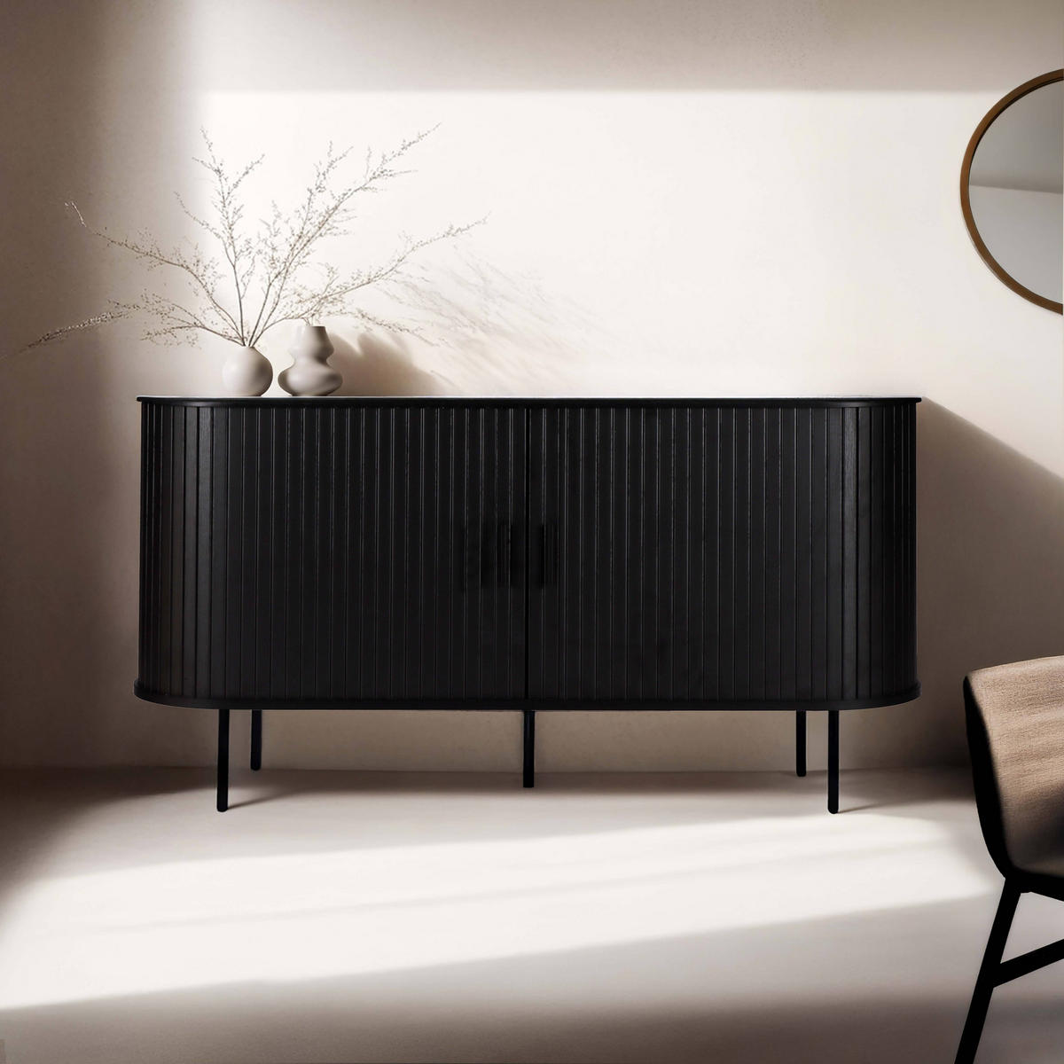 SIDEBOARD 140 cm, Schwarz - Schwarz, Holz (40/76/140cm) - Oviala