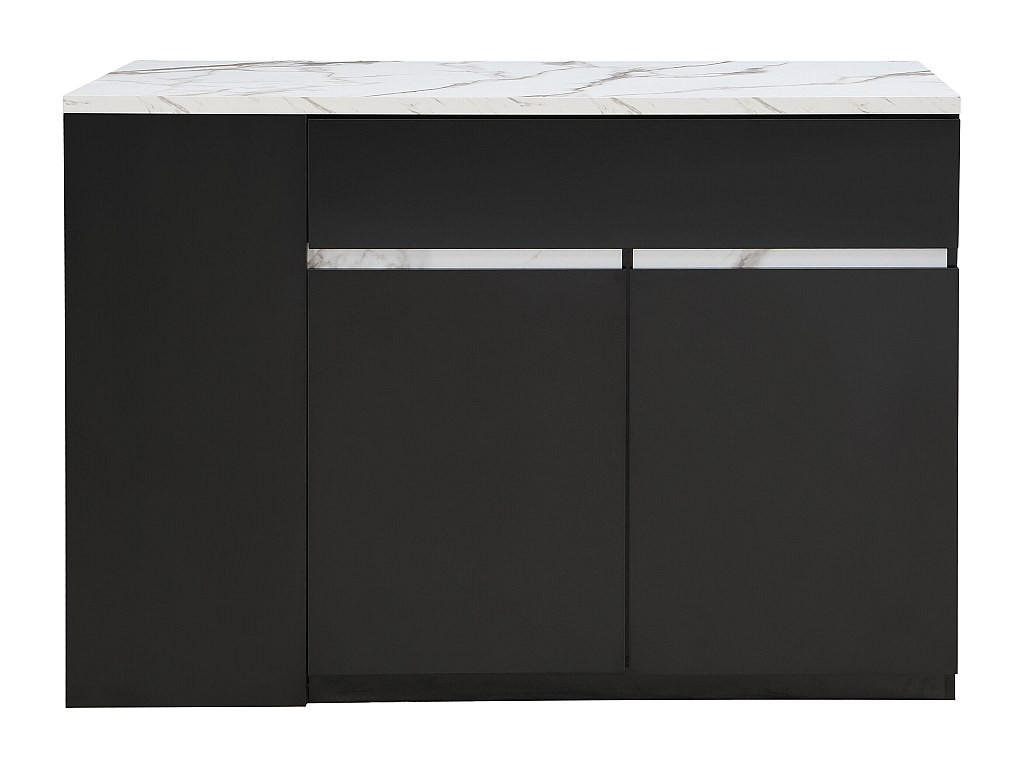 KÜCHENINSEL mit Stauraum - Marmoroptik Weiß & Schwarz - MEILI - Schwarz, Holz (65/90/130cm) - Vente-Unique