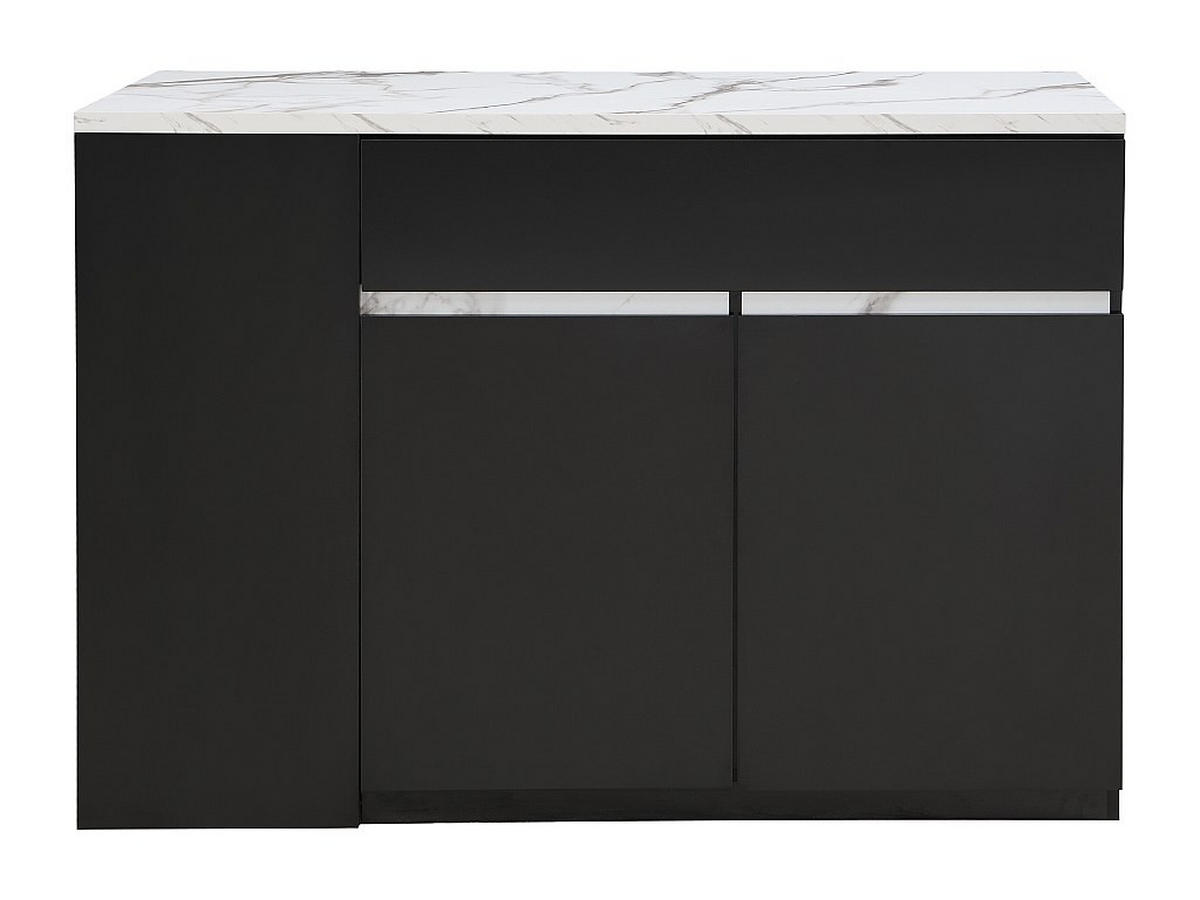 KÜCHENINSEL mit Stauraum - Marmoroptik Weiß & Schwarz - MEILI - Schwarz, Holz (65/90/130cm) - Vente-Unique