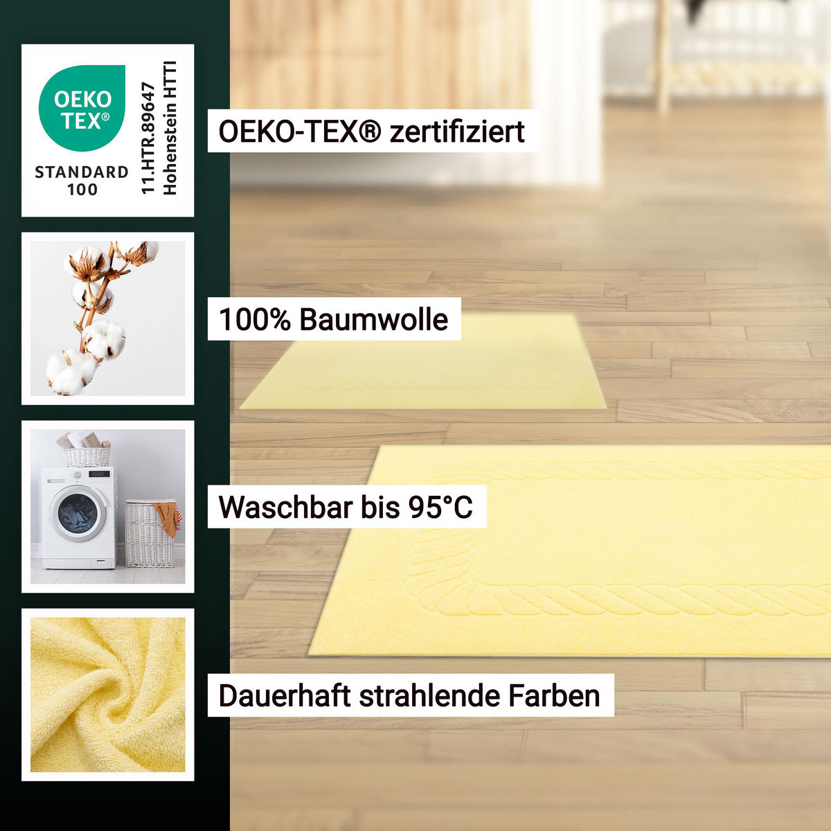 BADEMATTE, 2er-Set, 50x70 cm, 100% Baumwolle, Gelb - Hellgelb, Textil (50/70cm) - Zollner