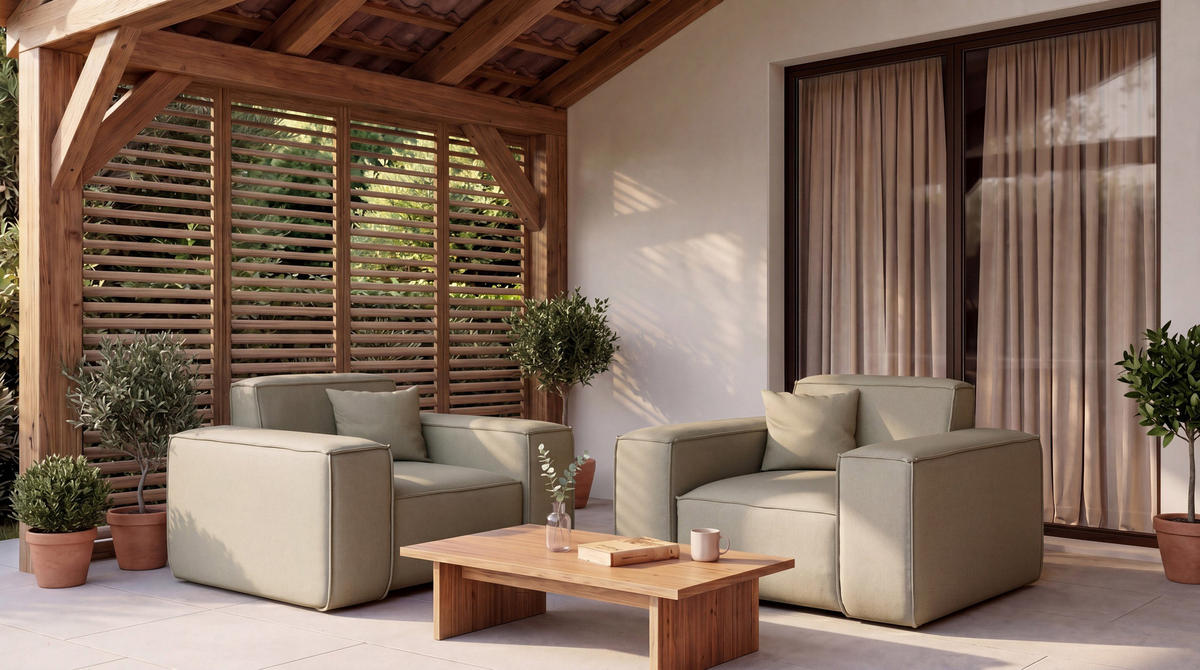 GARTENSESSEL Lorento Outdoor Polster-Loungesessel, Taupe Beige Kunstleder 121/73/92 cm - Taupe, Textil (121/73/92cm) - WFL GROUP