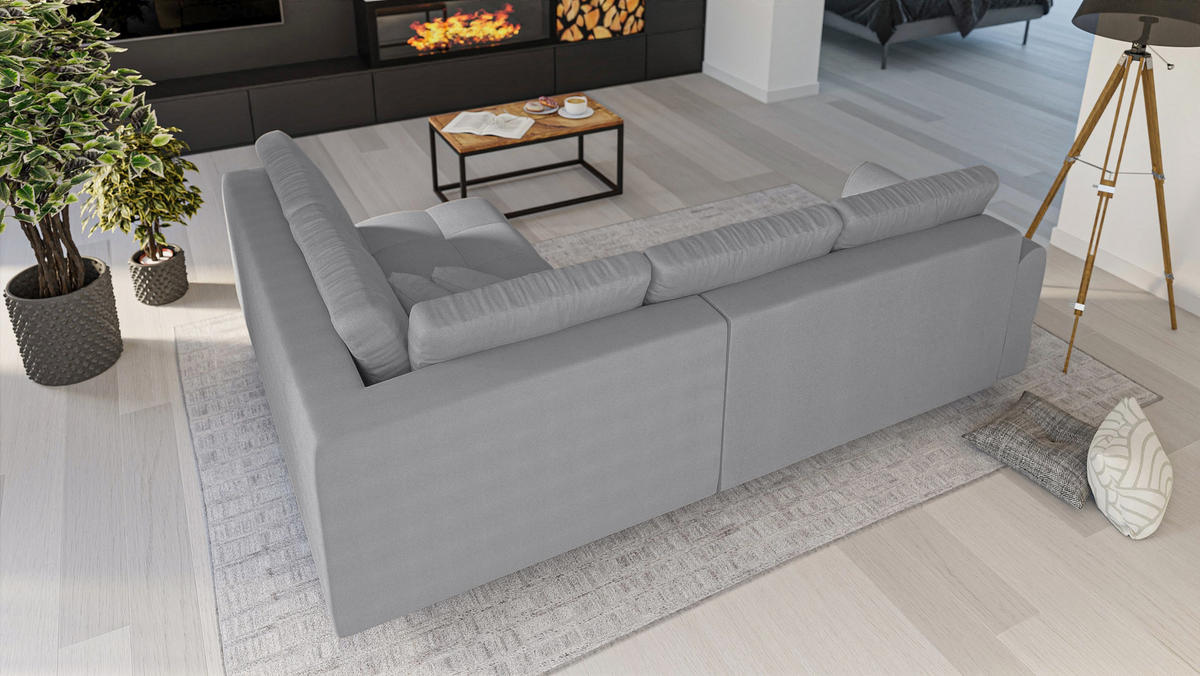 ECKSOFA MIT HOCKER Lorine Mikrofaser Grau - Hellbraun/Grau, Buchenholz/Textil (231/161cm) - S-Style Möbel