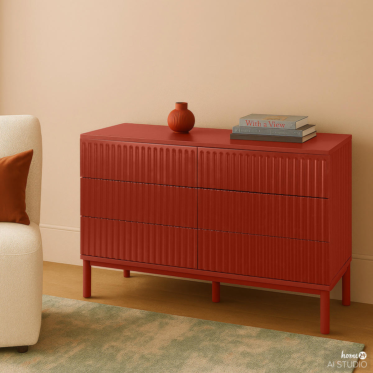 KOMMODE - Rot, Holz/Holzwerkstoff (120/80/40cm) - home24