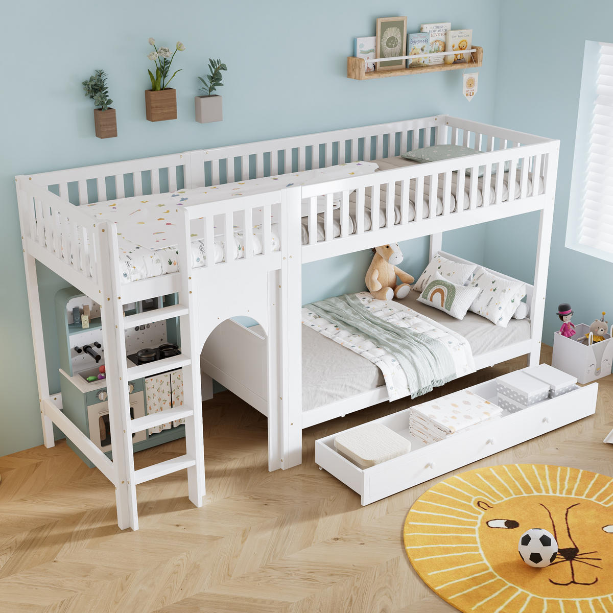 ETAGENBETT 90x200 cm mit Vierstufige gerade Leiter in Weiß - Weiß, Holz (90/200cm) - KOMHTOM