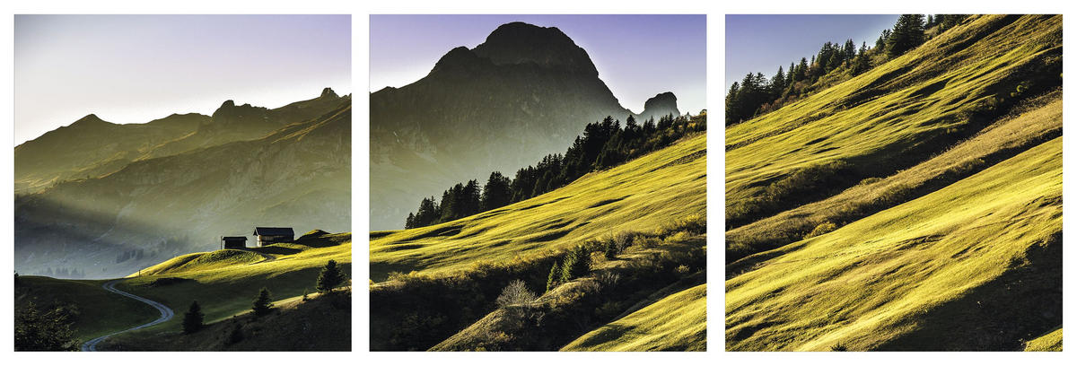 BILDER-SET aus Glas je 50x50 cm Berglandschaft grün - Grün, Glas (150/50cm) - artissimo