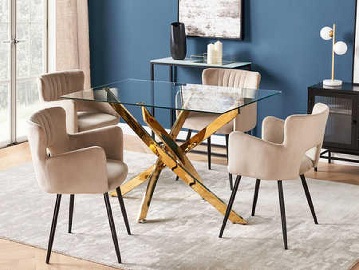 ESSTISCH 120/70/76 cm Goldfarben, Transparent Rechteckig Maramo - Goldfarben, Glas (120/70/76cm) - Beliani