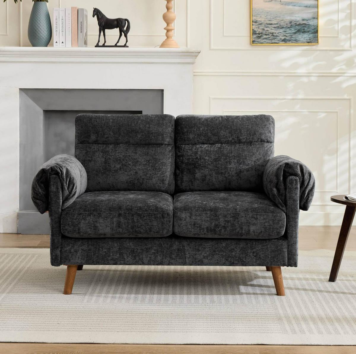 SOFA 2-Sitzer Chenille Schwarz - Schwarz, Holzwerkstoff (70/85/124cm) - Meubliv