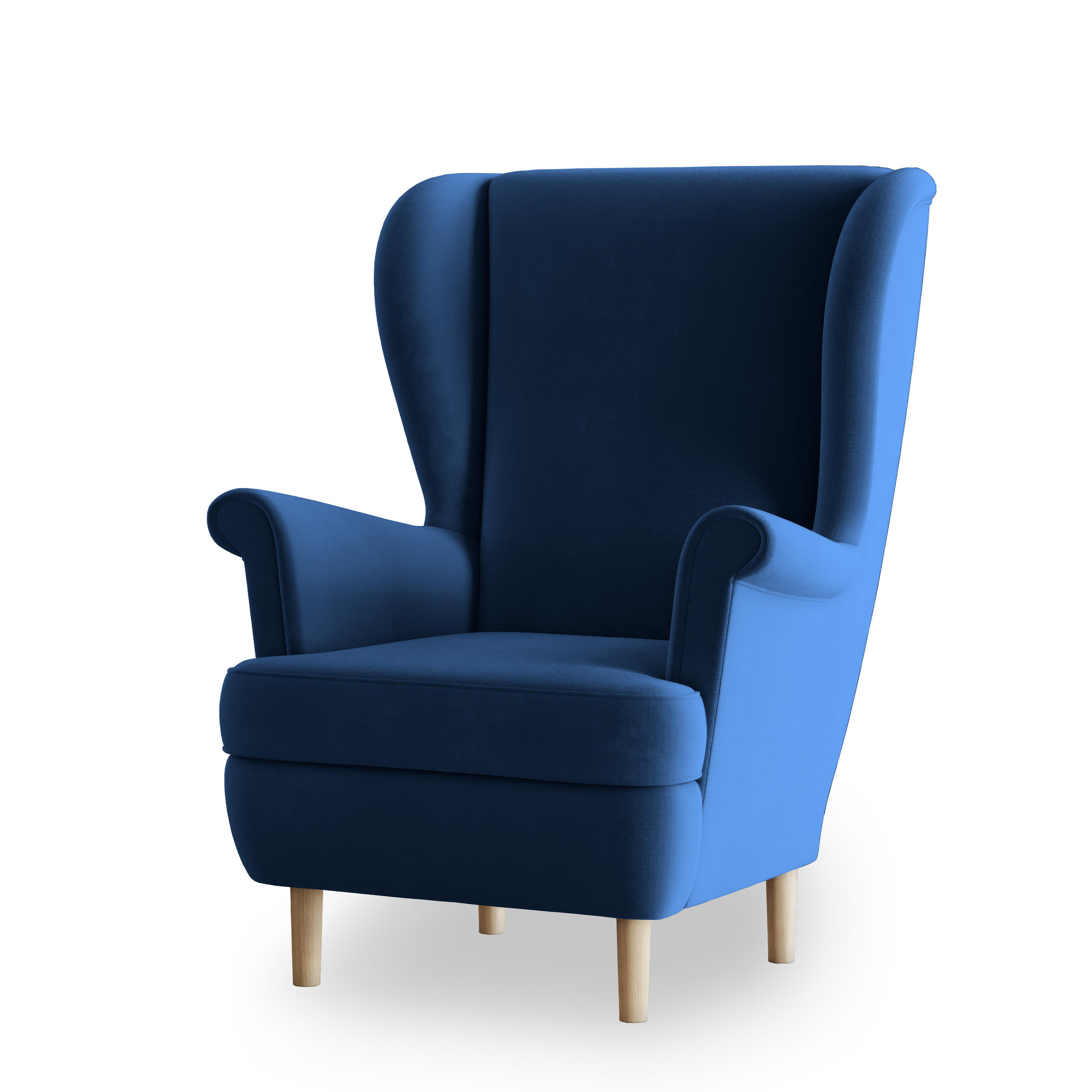 SESSEL LENTIO Ohrensessel Polstersessel, Blau - Blau, Holz/Holzwerkstoff (75/103/75cm) - MASSENO