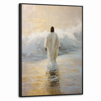 LEINWAND Bilder mit Rahmen - Gemälde - Welle - Jesus - Abstrakt - 70x100 - Goldfarben, Textil (70/100cm) - MuchoWow