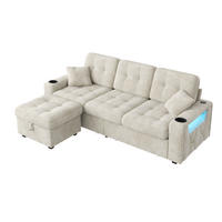 BIGSOFA mit Stauraum-Hocker, USB-C, LED, Becherhaltern und Schubladen aus Chenille - Beige, Textil (194.5/83/133cm) - EVRYAE