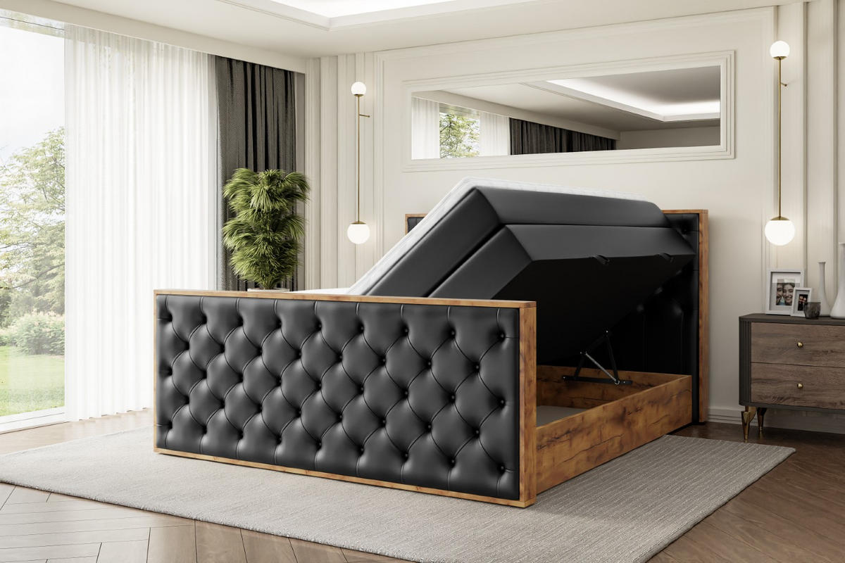 BOXSPRINGBETT mit Matratze H3|H4 und Lattenrost - LOLLI3-Z KING-120x200 - Schwarz Kunstleder - Schwarz, Holzwerkstoff (120/200cm) - ALTDECOR