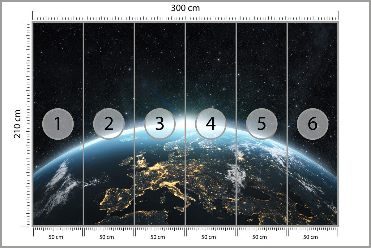 FOTOTAPETE für Wohnzimmer Erde Aus Dem Kosmos Planet 300x210 - Blau/Gelb, Papier (300/210cm) - Muralo