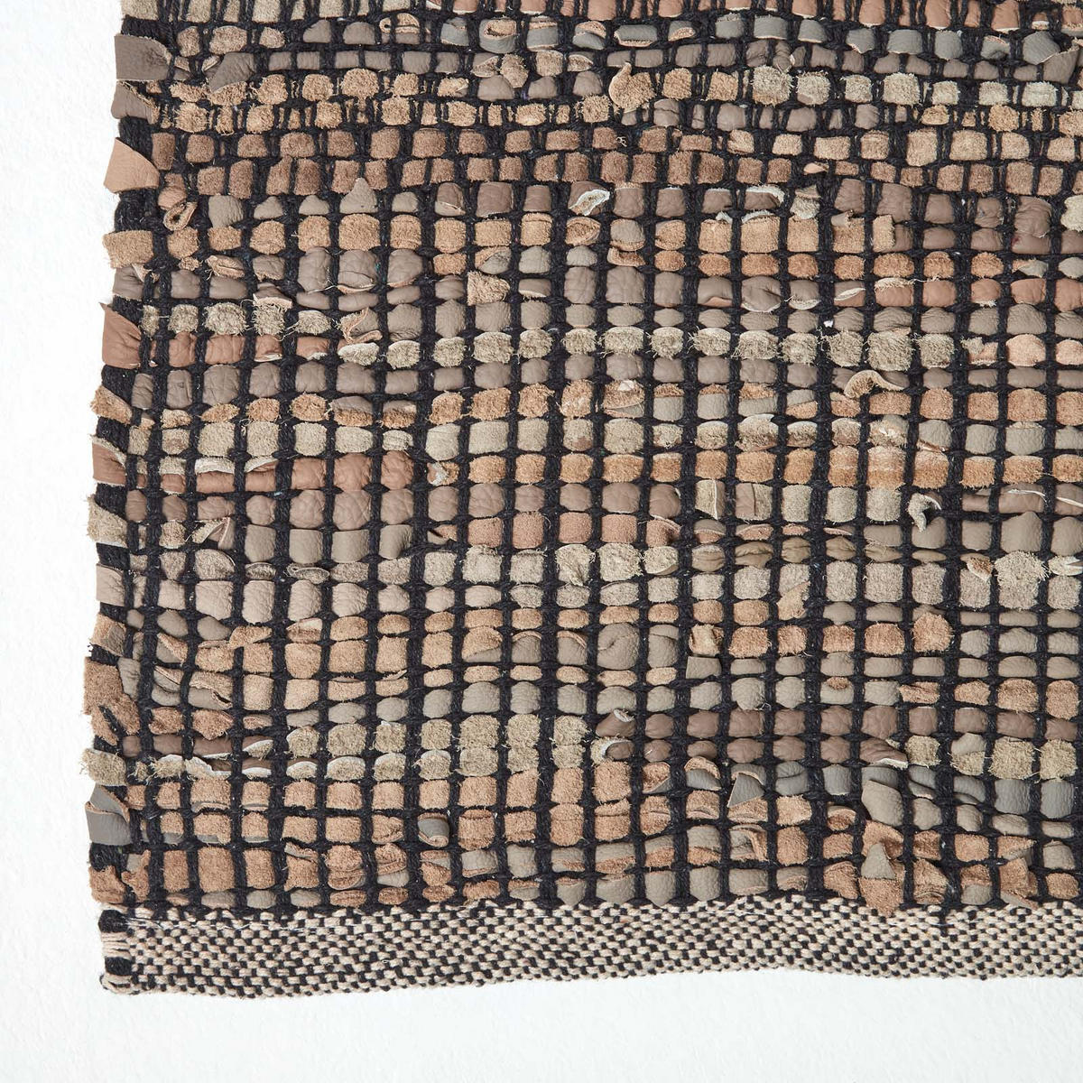 LEDERTEPPICH mit Webmuster 120/180 cm - Schwarz, Leder (120/180cm) - Homescapes