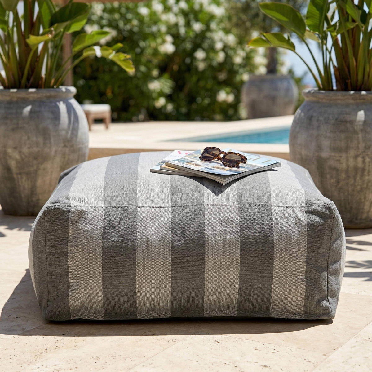 OUTDOOR-SITZSACK, Grau - Grau, Textil - Oviala