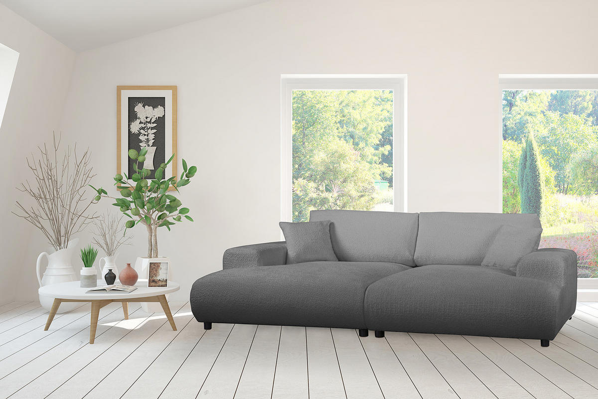 BIGSOFA - Silberfarben/Schwarz, Kunststoff/Textil (237/79/144cm) - home24