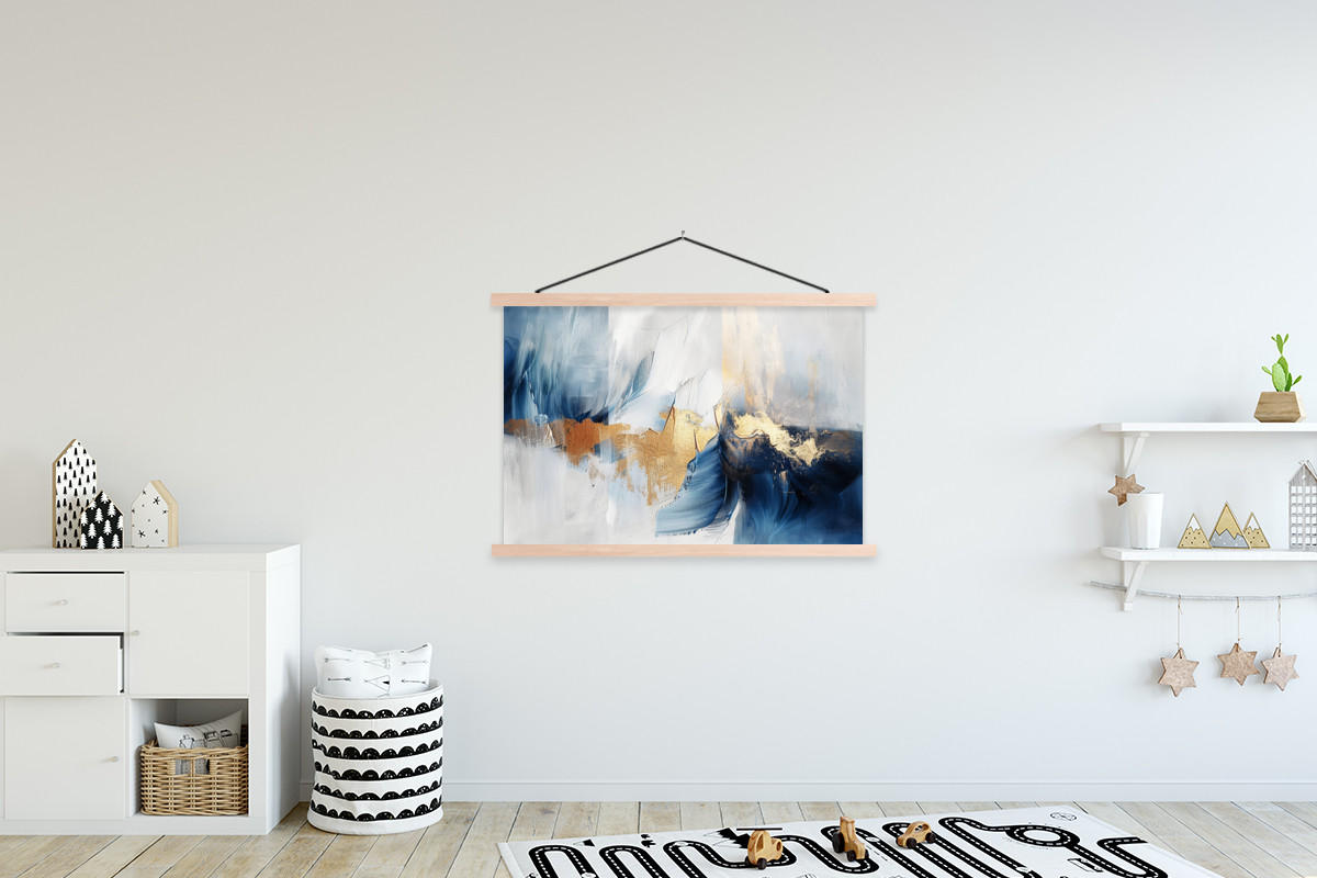 POSTER Gold - Blau - Aquarell - Kunst - Modern 120x80 cm - Hellblau, Textil (120/80/0.15cm) - MuchoWow
