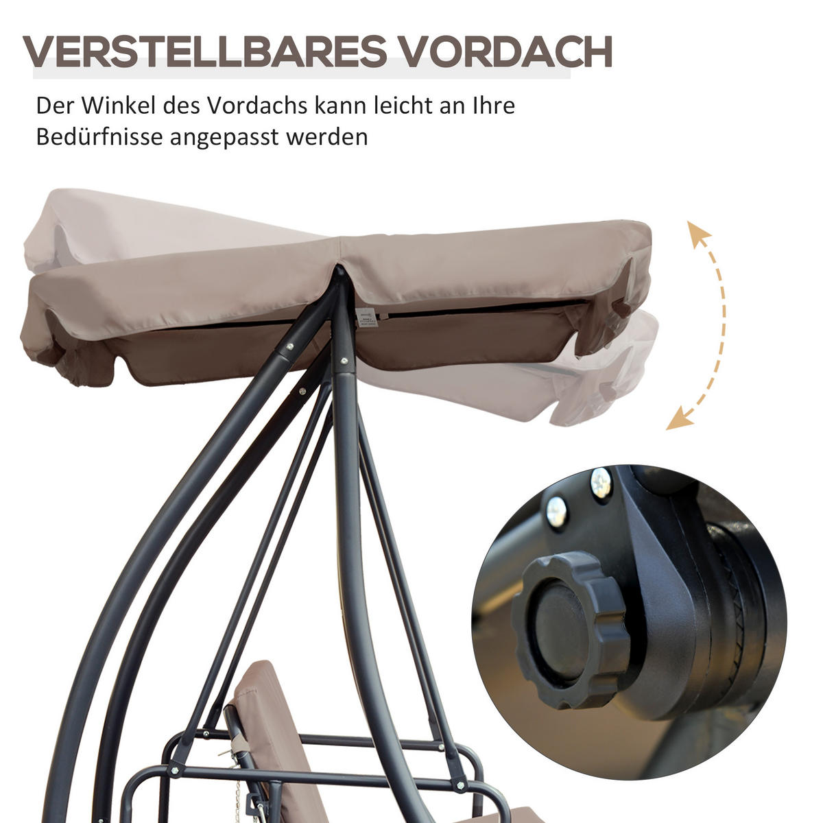 HOLLYWOODSCHAUKEL 3-Sitzer mit Liegefunktion - Beige, Metall (125/170/200cm) - Outsunny