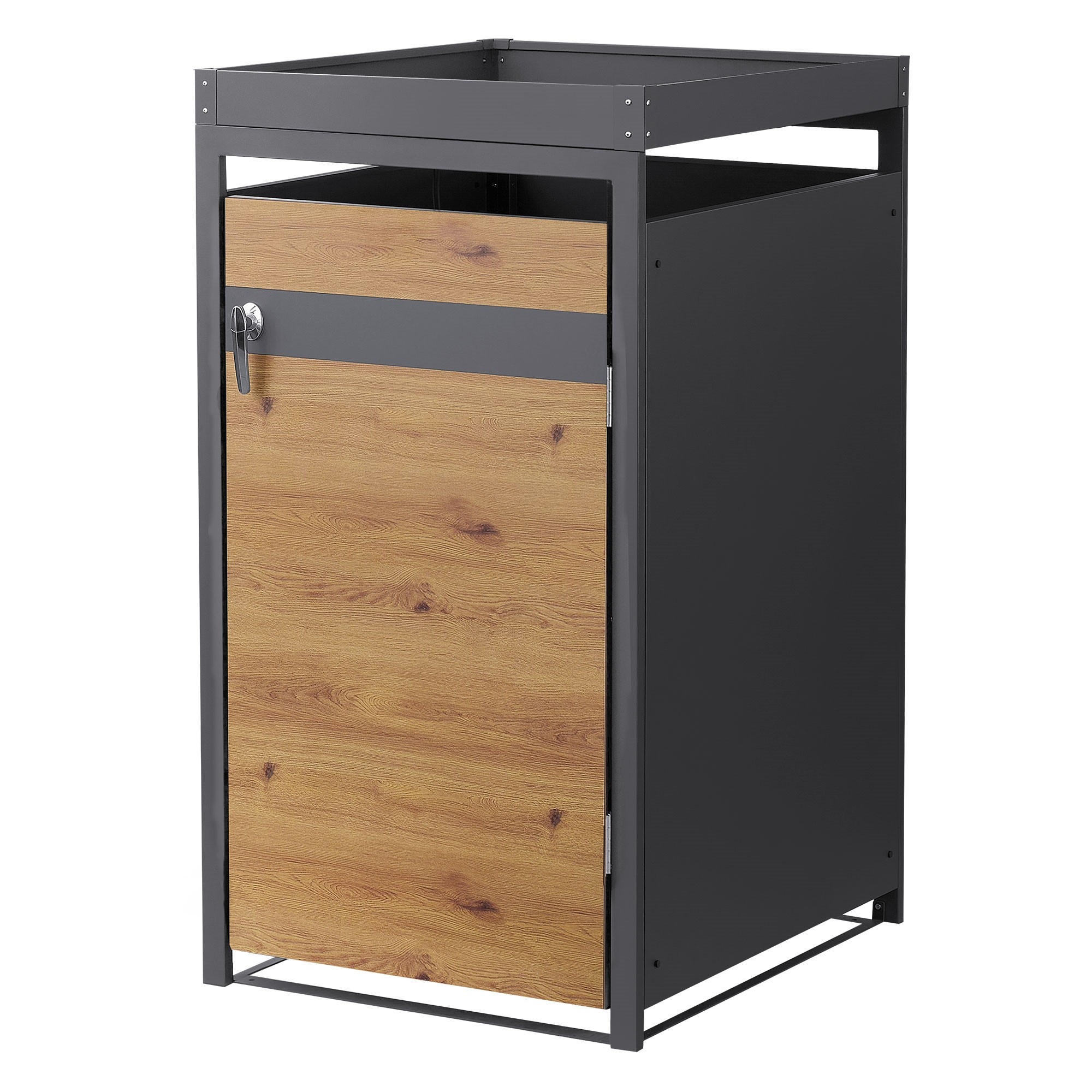 MÜLLTONNENBOX 1er mit Pflanzdach Anthrazit-Eichenoptik - Braun, Metall (68/124/80cm) - ML-DESIGN