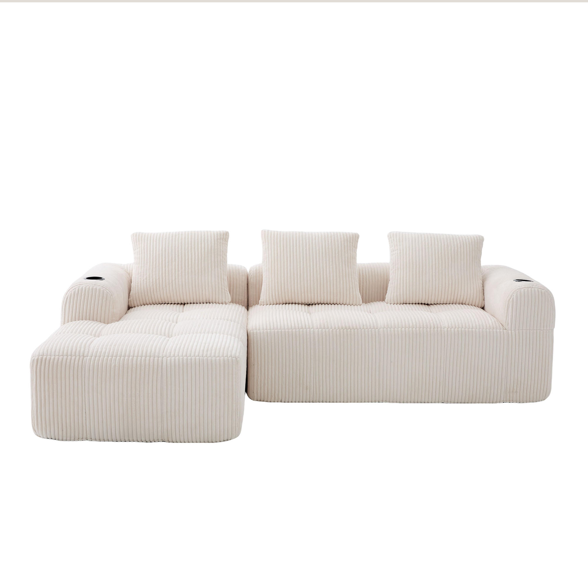 ECKSOFA 253/158/61 cm beige aus Cord mit Becherhaltern - Beige, Textil (158/253cm) - OKWISH
