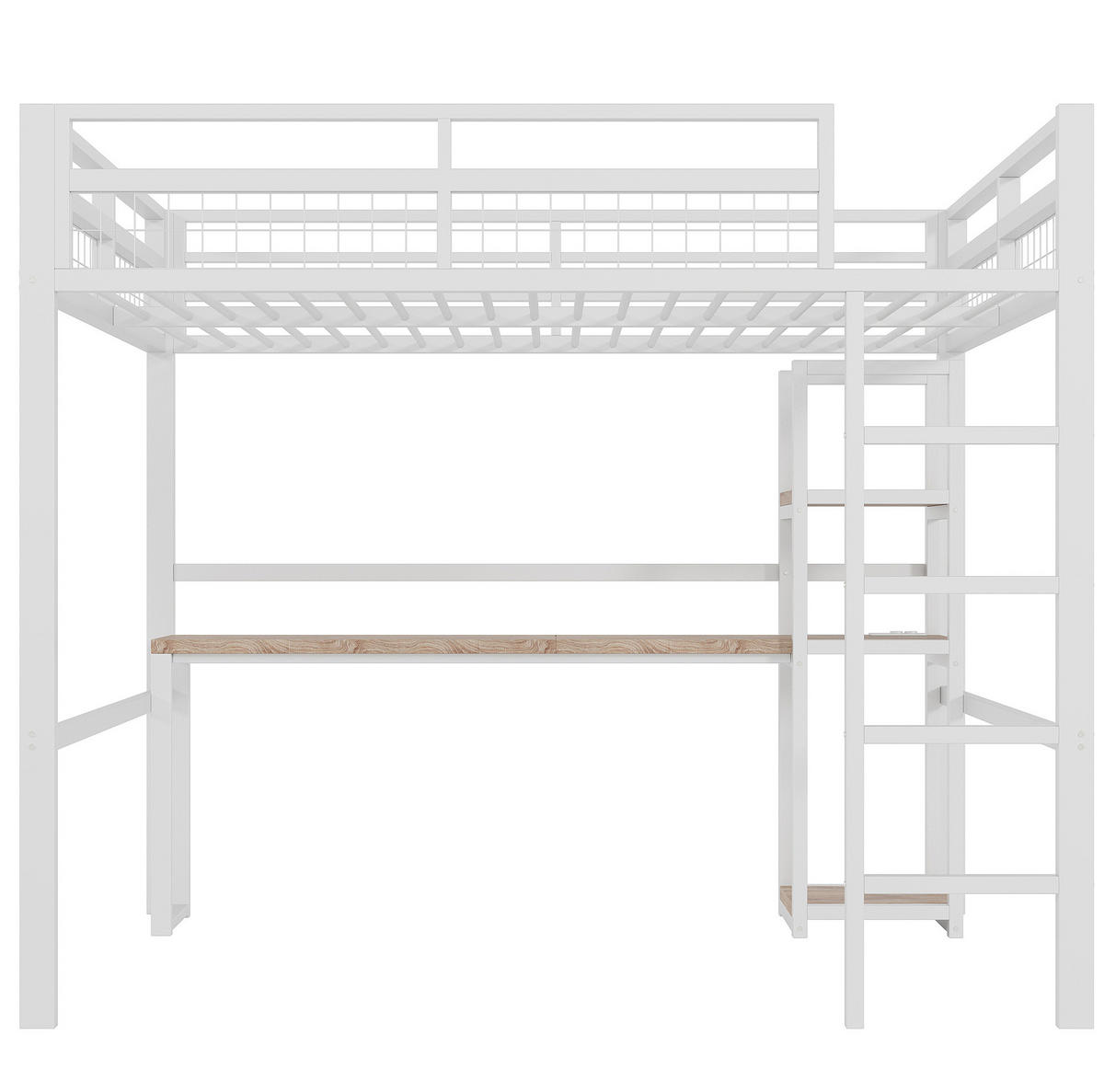 HOCHBETT 140/200 cm in Weiß – mit Schreibtisch, Regalen und Leiter - Weiß, Metall (140/200cm) - BEAOK