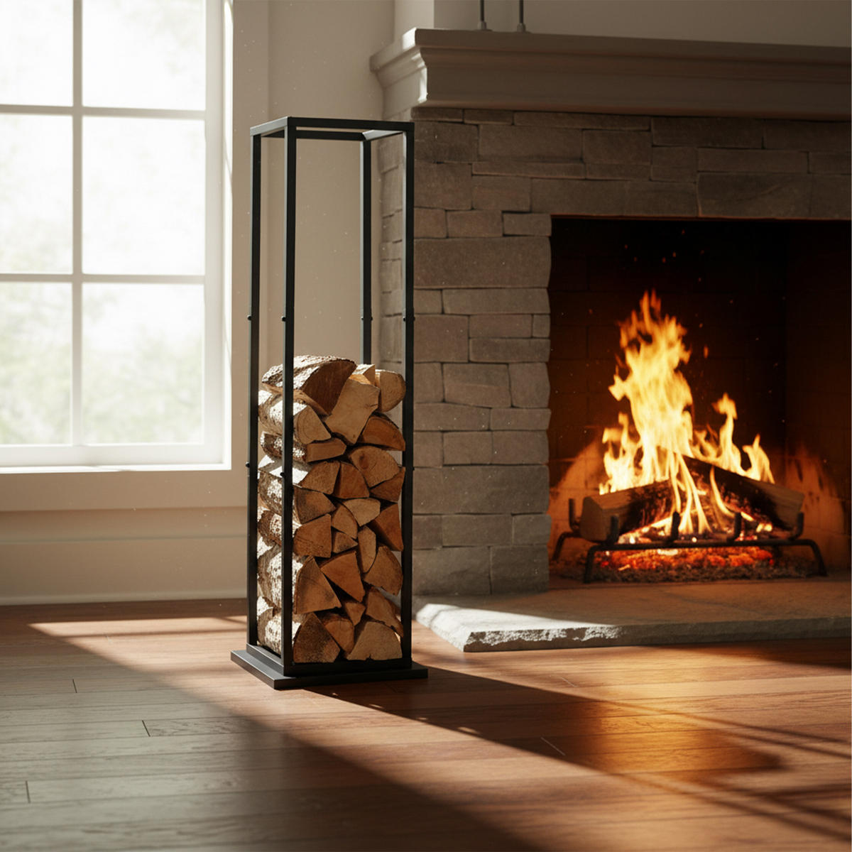 KAMINHOLZREGAL - Schwarz, Metall (35/121/35cm) - Relaxdays