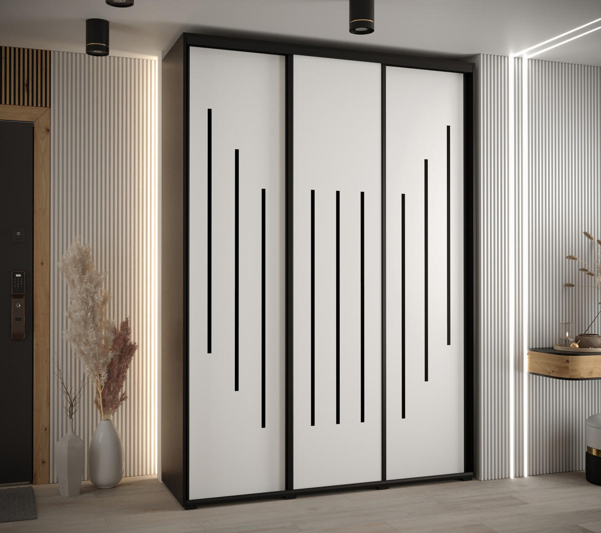 SCHWEBETÜRENSCHRANK 235,2/180/45 3-türig - Schwarz/Weiß, Holz/Metall (180/235/45cm) - Abiks Möbel