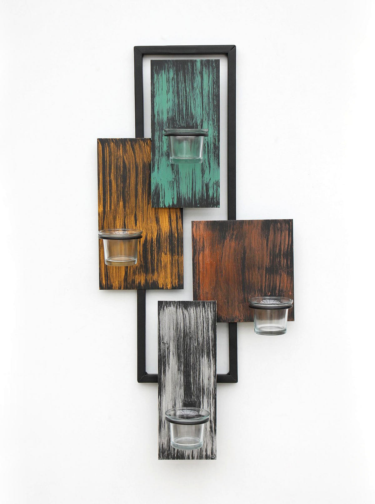 WANDTEELICHTHALTER inkl. Gläser Metall Schwarz 29/13/61 cm - Schwarz, Metall (61cm) - DanDiBo