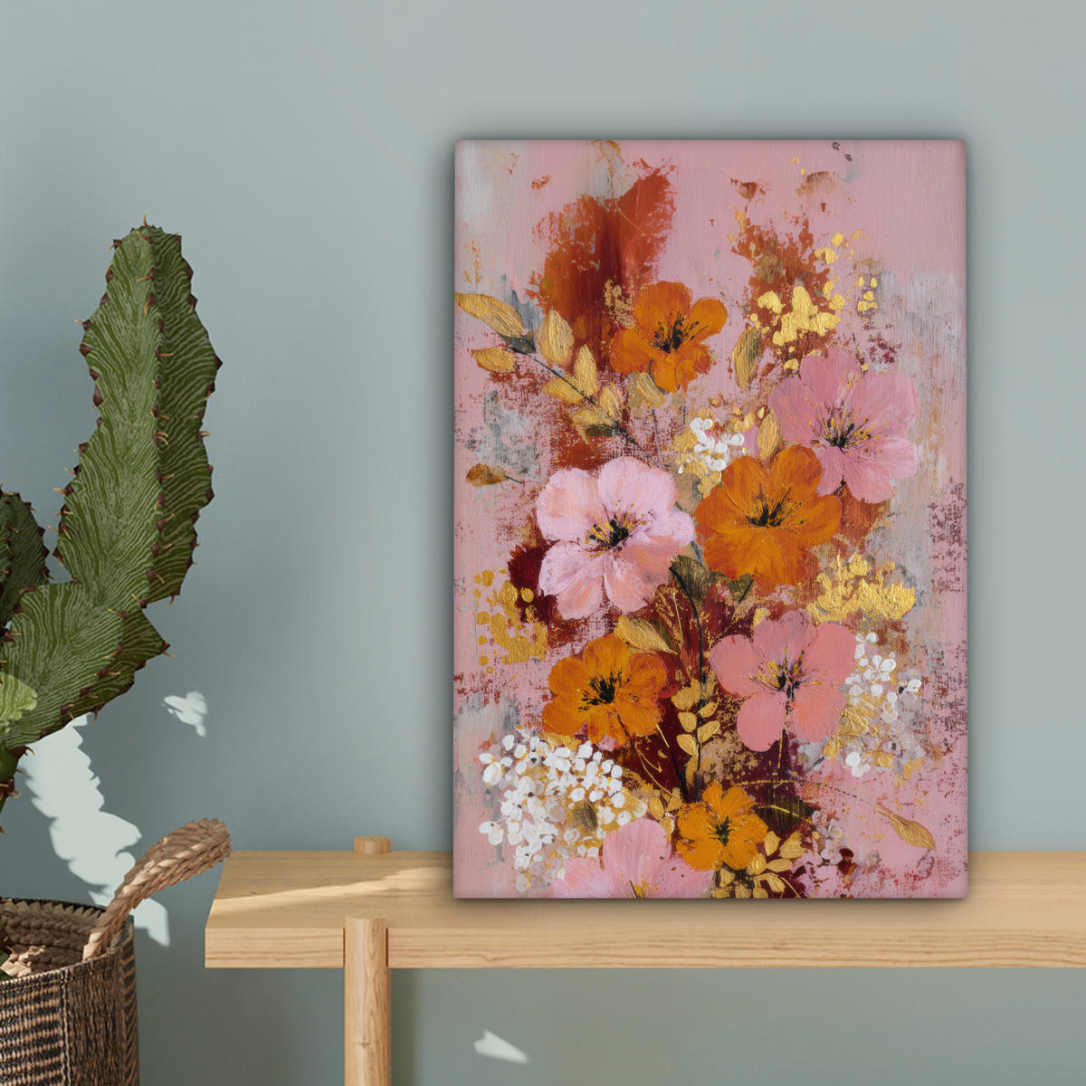 LEINWANDBILD Malerei - Blumen - Rustikal - Rosa Deko Wohnzimmer 20x30 cm - Altrosa, Textil (20/30cm) - MuchoWow