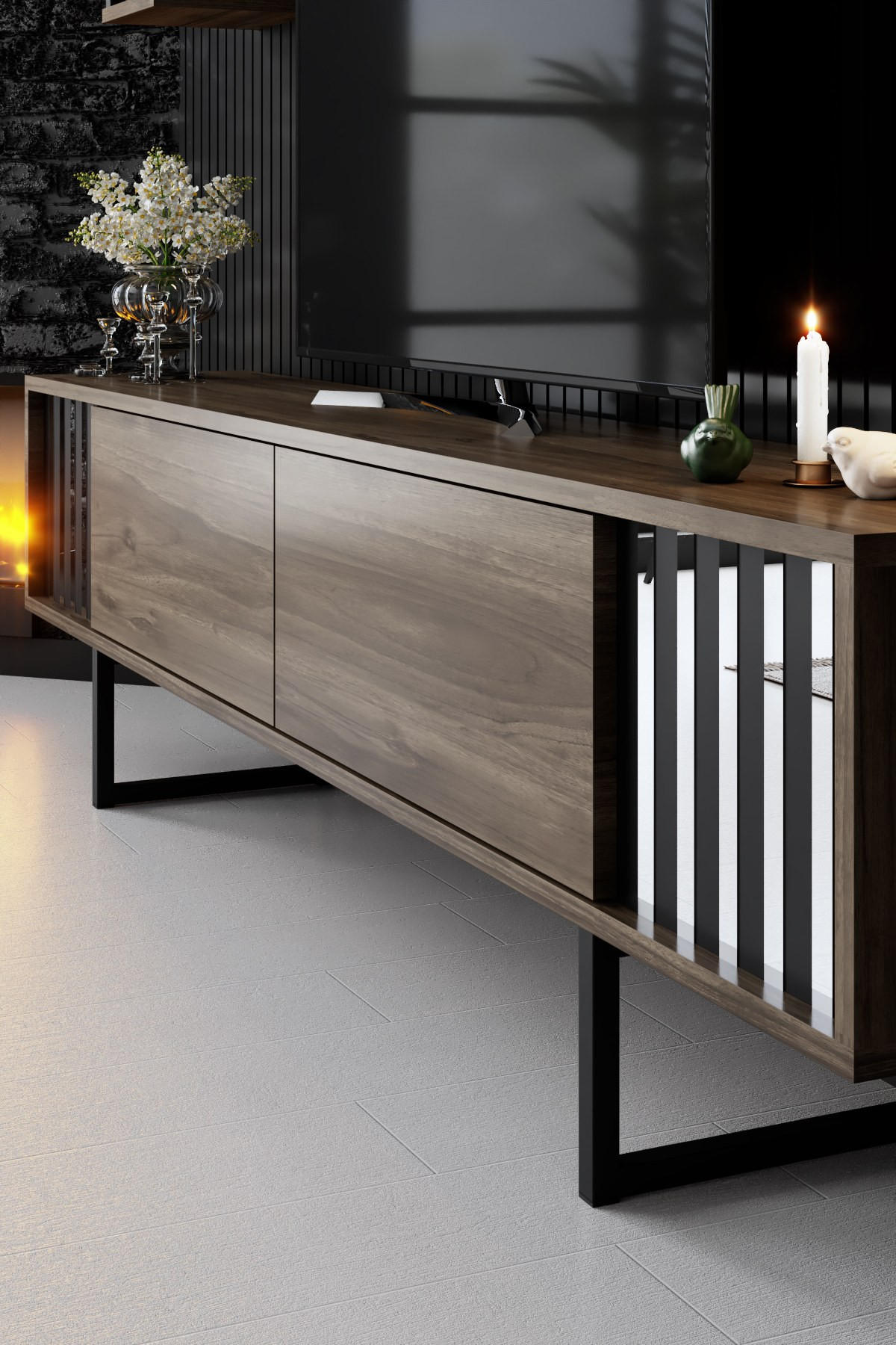 TV-MÖBEL Chrome Line Nussbaum-Schwarz - Nussbaumfarben/Schwarz, Holz (180/48/30cm) - Habitat Garten