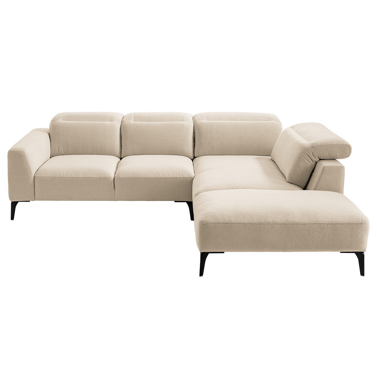 ECKSOFA mit Ottomane - Beige/Schwarz, Textil/Metall (263/238cm) - home24