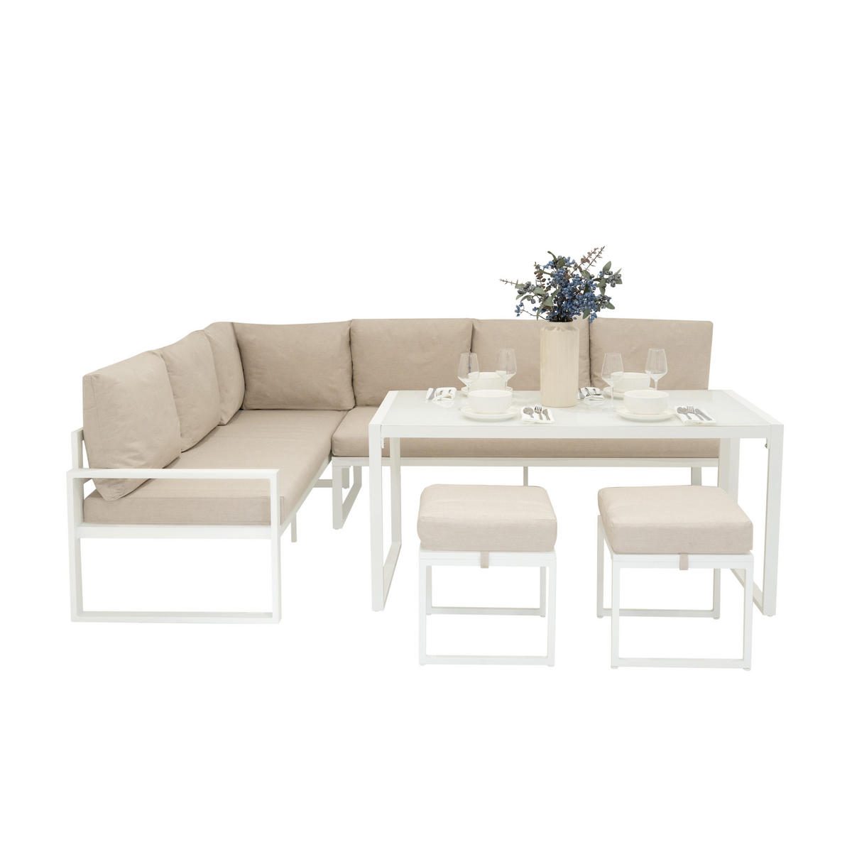 ECKSOFA-SET 5-teiliges Aluminium Weiß - Weiß, Metall